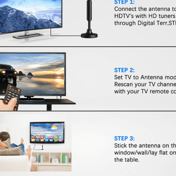 Portable HD Indoor Digital TV Antenna – DVB-T2 Free-to-Air Signal Booster (5M Cable) Ghana