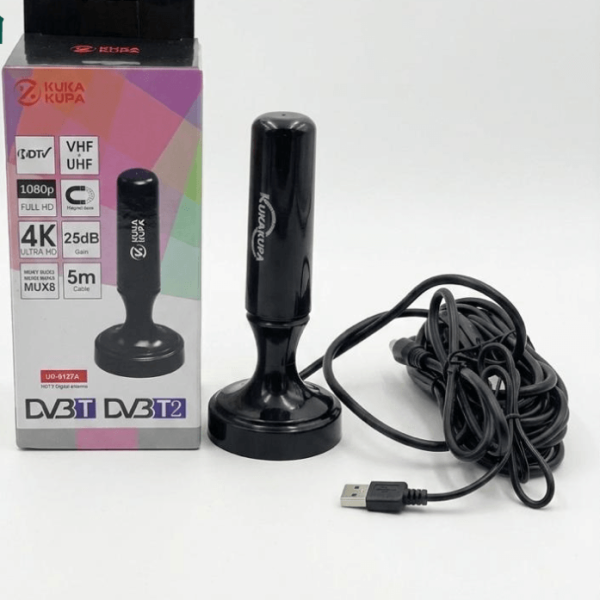 Portable HD Indoor Digital TV Antenna – DVB-T2 Free-to-Air Signal Booster (5M Cable) Ghana