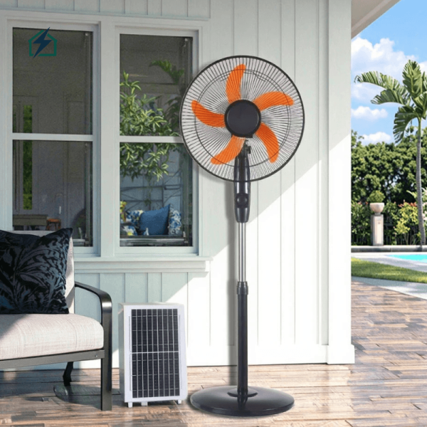 16 Inch Solar Rechargeable Standing Fan with Solar Panel – High Power Cooling Fan for Dumsor in Ghana