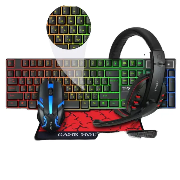 4-in-1 RGB Gaming Keyboard, Mouse & LED Headset Combo – Wired USB Gaming Kit Ghana