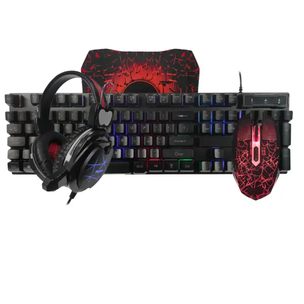 4-in-1 RGB Gaming Keyboard, Mouse & LED Headset Combo – Wired USB Gaming Kit Ghana