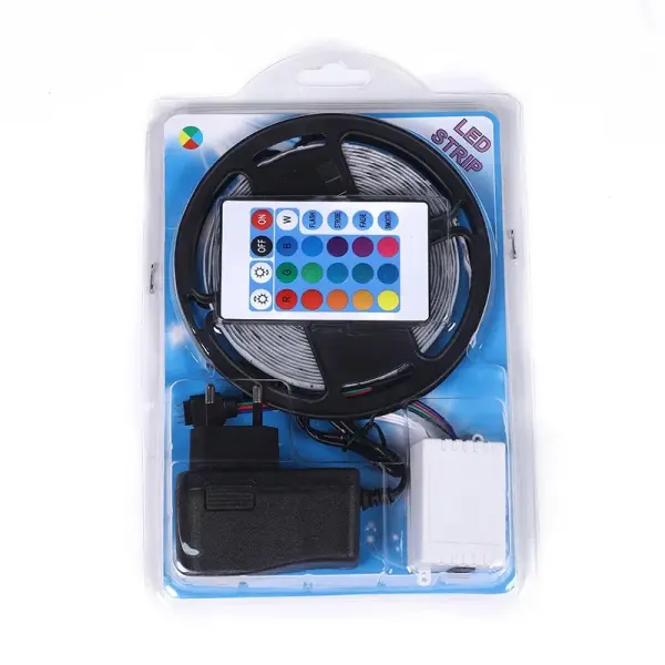 5M RGB Flexible LED Strip Light, 24-Key Remote & 12V 2A Power Adapter