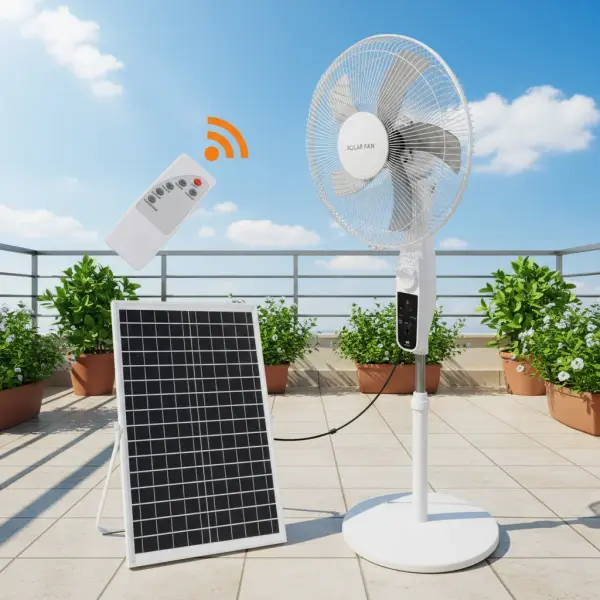 Bray Solar Rechargeable Standing Fan with LED Light & Remote Control Ghana