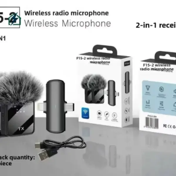 F15-2 Wireless Dual Lavalier Microphone for TikTok, YouTube & Vlogging Ghana
