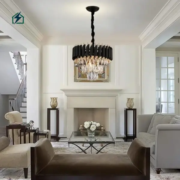 Modern European Luxury Crystal Chandelier – Gold & Black LED Ceiling Light for Living Rooms, Dining Rooms & Staircases in Ghana