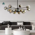 Modern Black Glass Globe Sputnik LED Chandelier Pendant Light for Living Room, Dining Room & Hotel