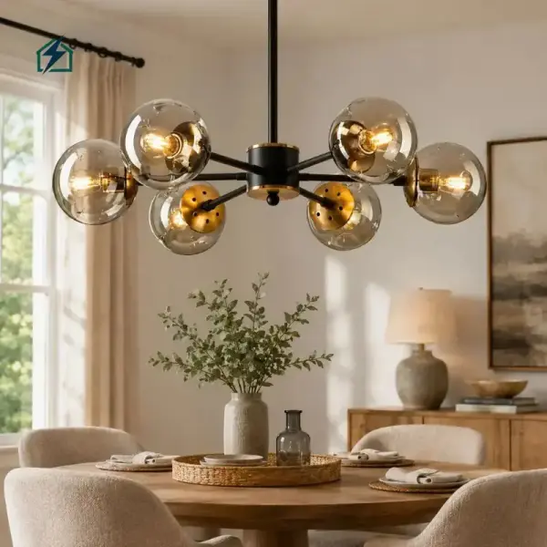 Modern Black Glass Globe Sputnik LED Chandelier Pendant Light for Living Room, Dining Room & Hotel