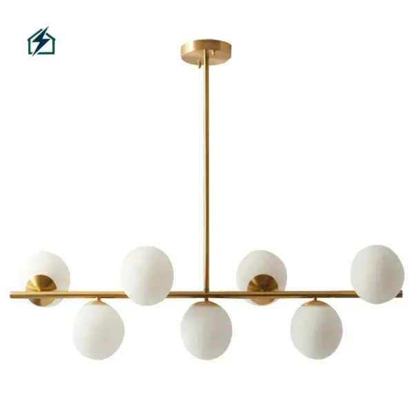 Modern Gold Multi-Head Milky White Glass Ball Chandelier Pendant Light for Ghana