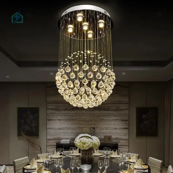 Modern Spiral Crystal Rain Drop Chandelier 6002 – Luxury LED Ceiling Light for Staircases, Duplex Homes & Hotels in Ghana