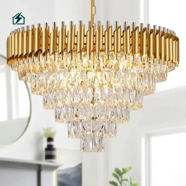 Modern European Luxury Crystal Chandelier – Gold & Black LED Ceiling Light for Living Rooms, Dining Rooms & Staircases in Ghana