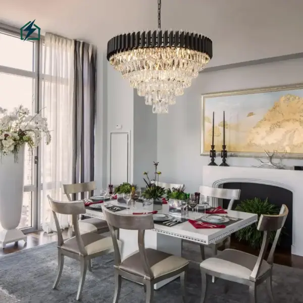 Modern European Luxury Crystal Chandelier – Gold & Black LED Ceiling Light for Living Rooms, Dining Rooms & Staircases in Ghana