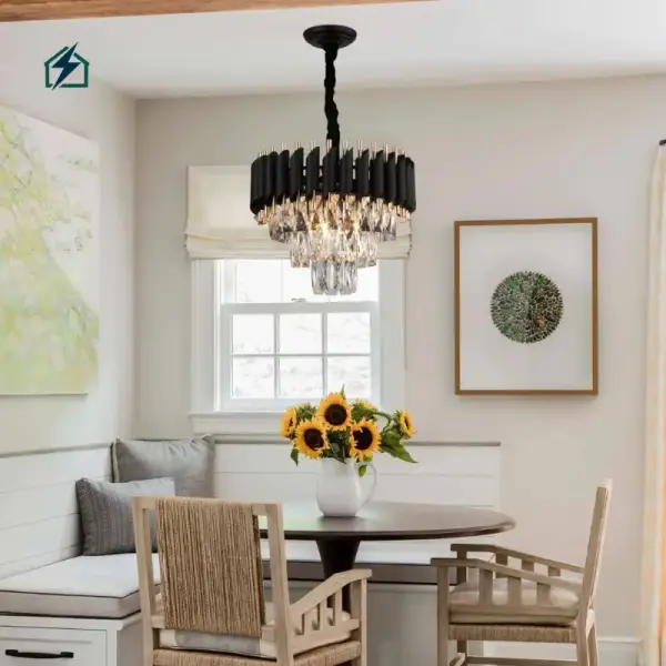 Modern European Luxury Crystal Chandelier – Gold & Black LED Ceiling Light for Living Rooms, Dining Rooms & Staircases in Ghana