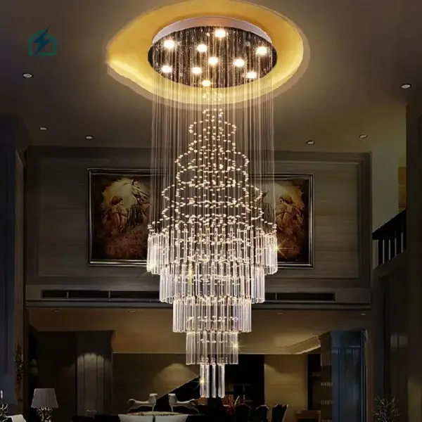 Nordic Long Crystal Staircase Chandelier – Luxury LED Ceiling Light for Duplex Homes & Hotels in Ghana