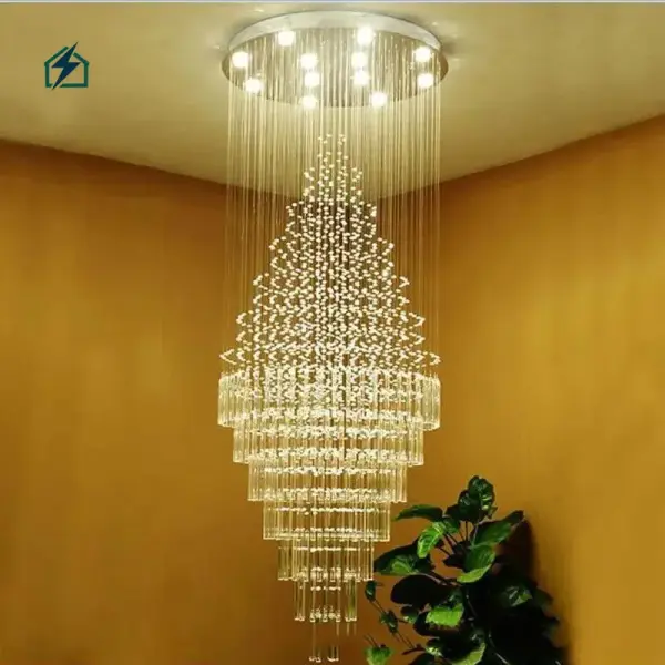 Nordic Long Crystal Staircase Chandelier – Luxury LED Ceiling Light for Duplex Homes & Hotels in Ghana