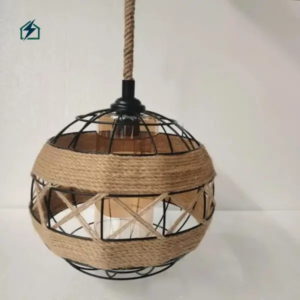 Retro Hemp Rope & Metal Pendant Lamp – Industrial Hanging Ceiling Light for Homes, Cafés & Restaurants in Ghana