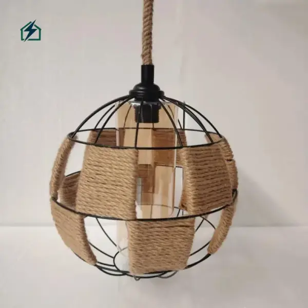Retro Hemp Rope & Metal Pendant Lamp – Industrial Hanging Ceiling Light for Homes, Cafés & Restaurants in Ghana
