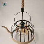 Retro Hemp Rope & Metal Pendant Lamp – Industrial Hanging Ceiling Light for Homes, Cafés & Restaurants in Ghana
