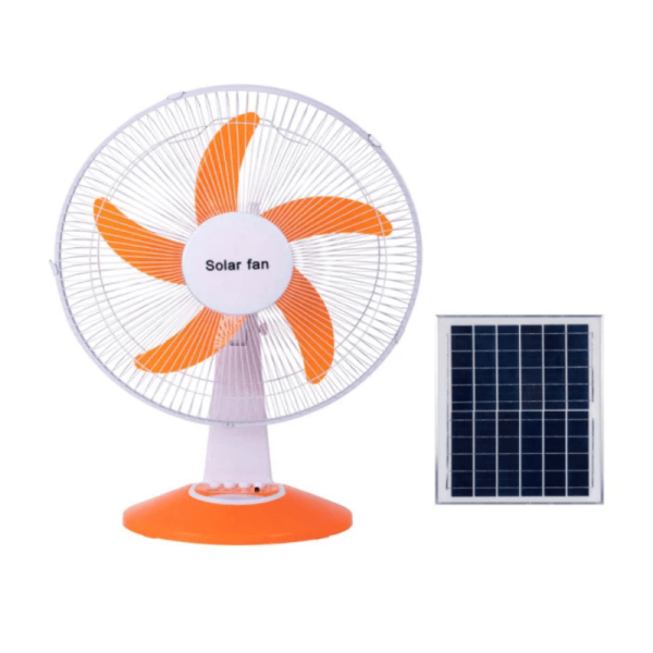 Solar Rechargeable Fan with LED Light & USB Charging – Portable Solar Fan with 12W Solar Panel for Dumsor in Ghana