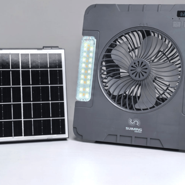 SUIMING Portable Solar Fan Light Kit – 6000mAh Rechargeable Fan, LED Light & Power Bank