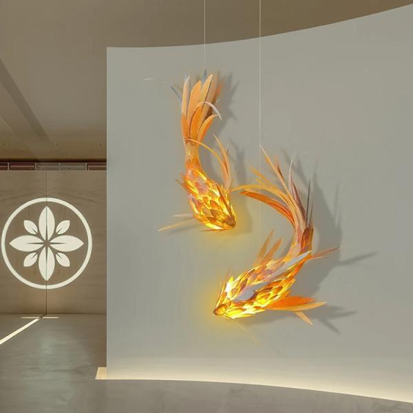 Traditional Wooden Hanging Fish Chandelier – Japanese Style LED Pendant Ghana