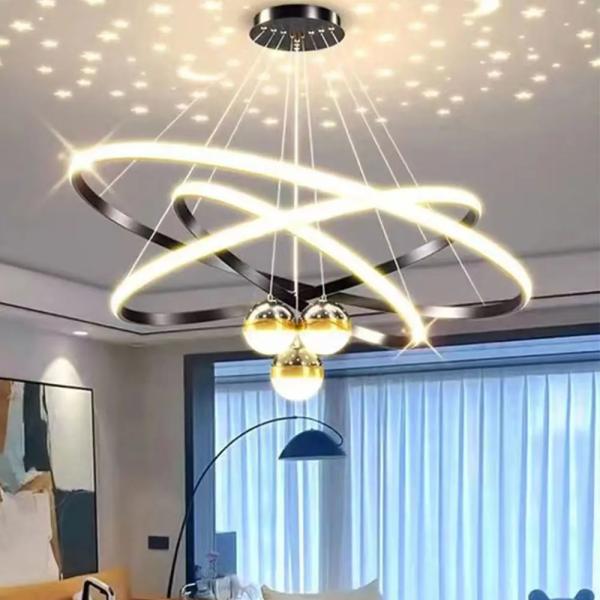 3-Ring Gold LED Chandelier – Modern Ceiling Pendant Light