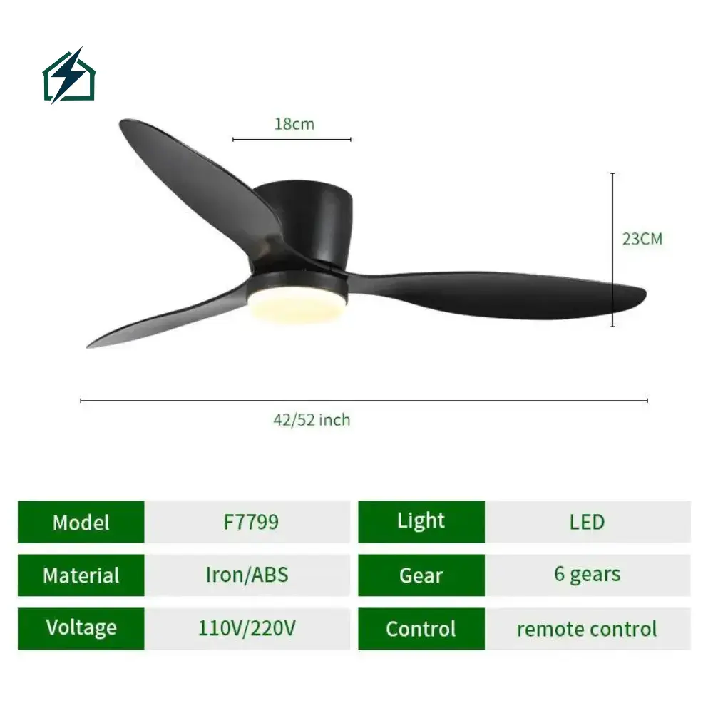 52 Inch Ceiling Fan with LED Light & Remote Control Ghana _ Modern Energy-Saving Ceiling Fan Dual LED Lighting