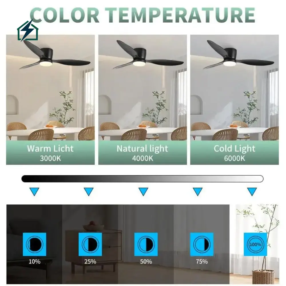 52 Inch Ceiling Fan with LED Light & Remote Control Ghana _ Modern Energy-Saving Ceiling Fan Modern 3-Blade Design
