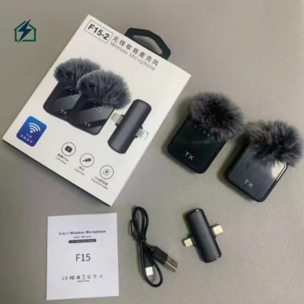 F15-2 Wireless Dual Lavalier Microphone – Clear Audio for TikTok, YouTube, Vlogging Ghana