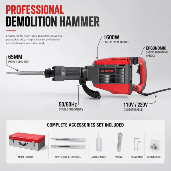 65A/85A Heavy-Duty Electric Demolition Drill — 220V Industrial Crushing Tool