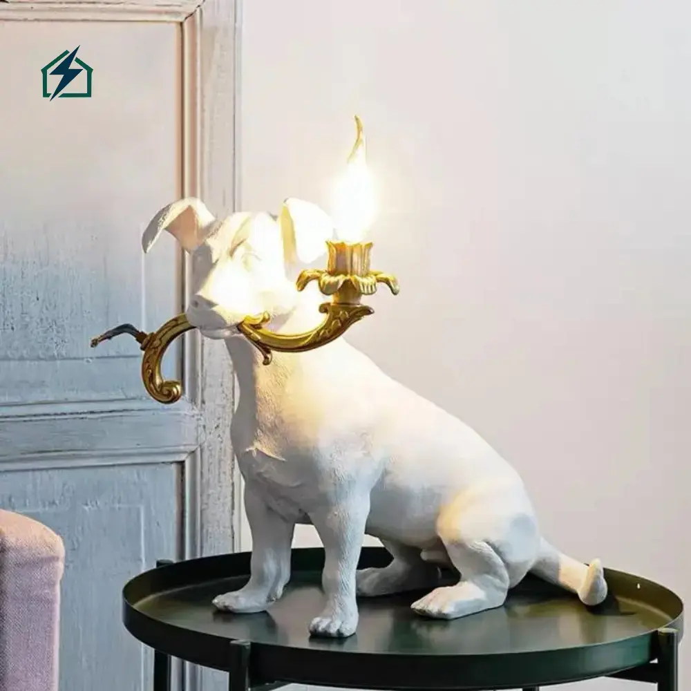 Dog Resin Statue Table Lamp Ghana – Luxury Decorative Bedside LED Lamp Premium Resin Construction