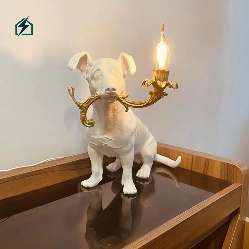 Dog Resin Statue Table Lamp Ghana – Luxury Decorative Bedside LED Lamp Unique Dog Statue Design
