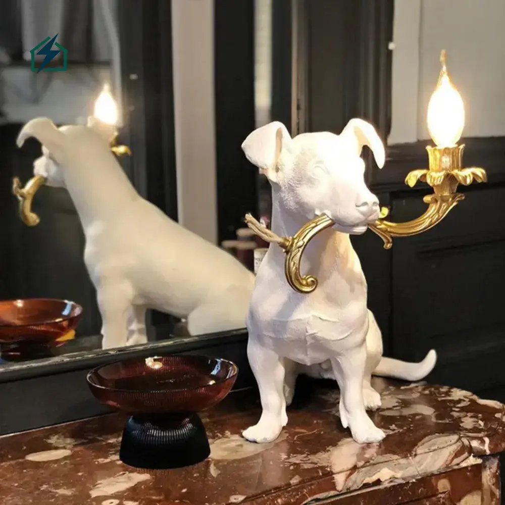 Dog Resin Statue Table Lamp Ghana – Luxury Decorative Bedside LED Lamp Warm 2700K Lighting