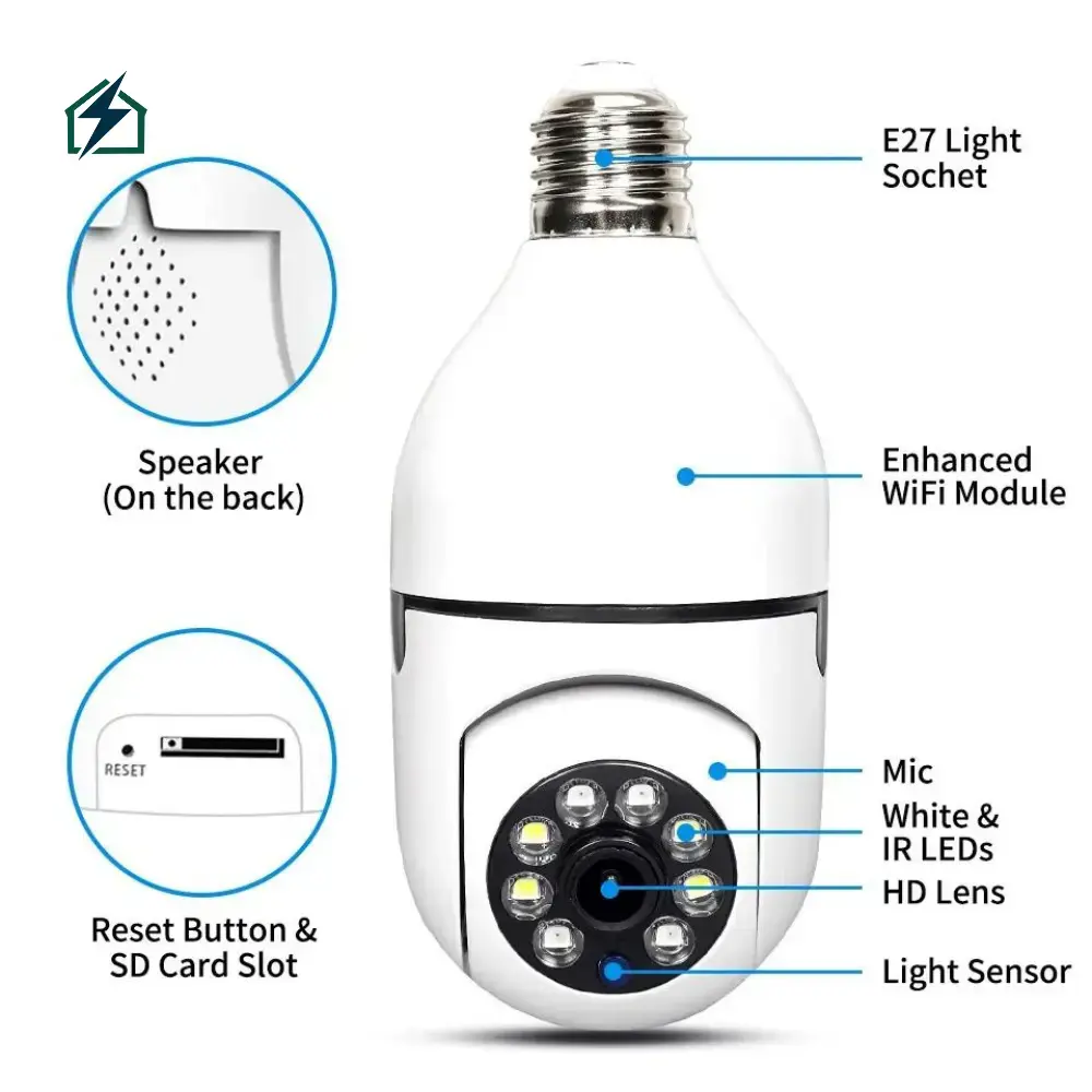 E27 WiFi Bulb Security Camera 360° – Smart Wireless CCTV Light Camera for Ghana Homes Real-Time Motion Alerts
