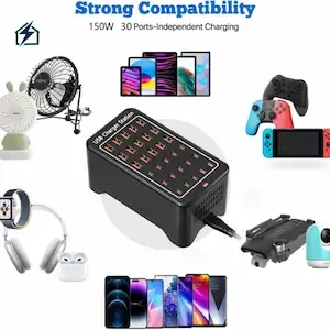 ilepo W-407 150W USB-C Charging Station – 30-Port Fast Charger Ghana Smart Protection System