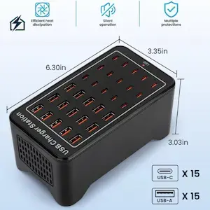 ilepo W-407 150W USB-C Charging Station – 30-Port Fast Charger Ghana USB + USB-C Combination
