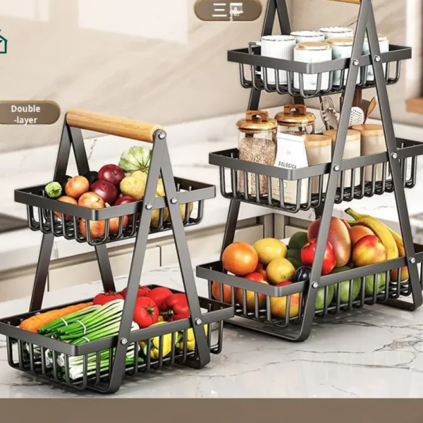 Modern Iron 3-Tier Hanging Fruit Basket – Space-Saving Kitchen Rack