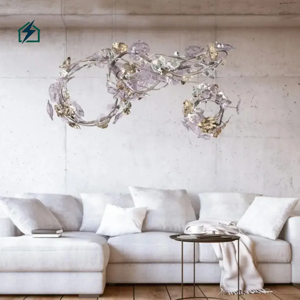 Luxury Flower Shape Crystal Chandelier Ghana _ Modern LED Crystal Ceiling Light by Zeal Lighting Three Color Modes