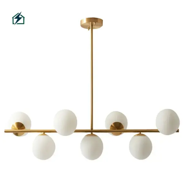 Modern Gold Multi-Head Milky White Glass Ball Chandelier Pendant Light for Living Room, Bedroom & Dining Room