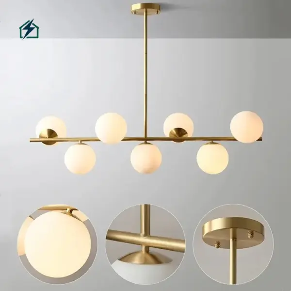 Modern Gold Multi-Head Milky White Glass Ball Chandelier Pendant Light for Living Room, Bedroom & Dining Room