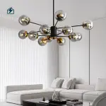 Modern Black Glass Globe Sputnik LED Chandelier Pendant Light for Living Room, Dining Room & Hotel