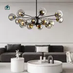 Modern Black Glass Globe Sputnik LED Chandelier Pendant Light for Living Room, Dining Room & Hotel