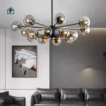 Modern Black Glass Globe Sputnik LED Chandelier Pendant Light for Living Room, Dining Room & Hotel