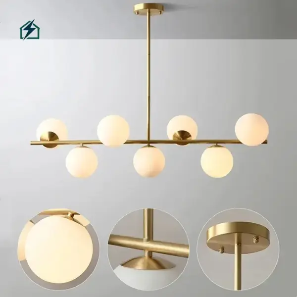 Modern Gold Multi-Head Milky White Glass Ball Chandelier Pendant Light for Ghana