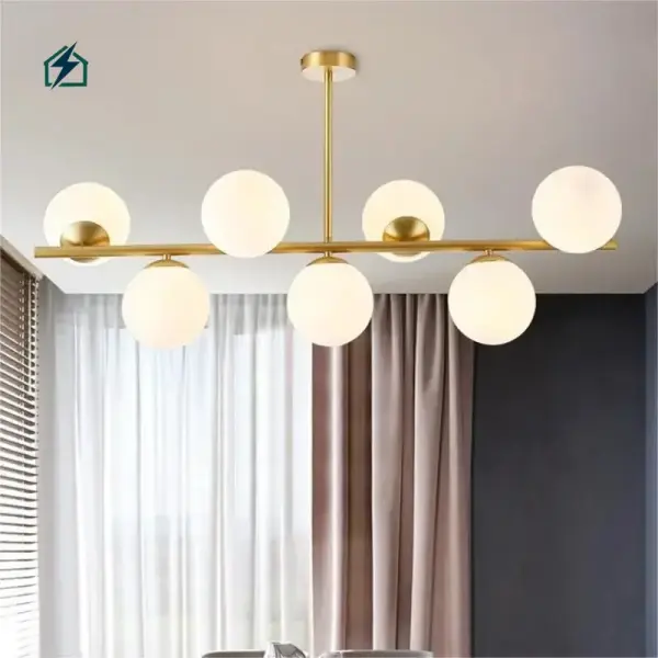 Modern Gold Multi-Head Milky White Glass Ball Chandelier Pendant Light for Living Room, Bedroom & Dining Room