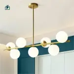 Modern Gold Multi-Head Milky White Glass Ball Chandelier Pendant Light for Living Room, Bedroom & Dining Room