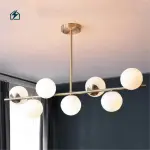 Modern Gold Multi-Head Milky White Glass Ball Chandelier Pendant Light for Living Room, Bedroom & Dining Room