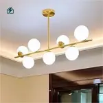 Modern Gold Multi-Head Milky White Glass Ball Chandelier Pendant Light for Living Room, Bedroom & Dining Room