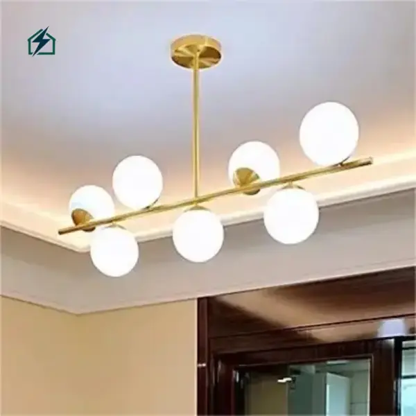 Modern Gold Multi-Head Milky White Glass Ball Chandelier Pendant Light for Living Room, Bedroom & Dining Room