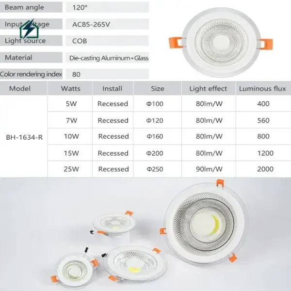 New Arrival Modern COB LED Glass Panel Downlight for Homes & Offices in Ghana