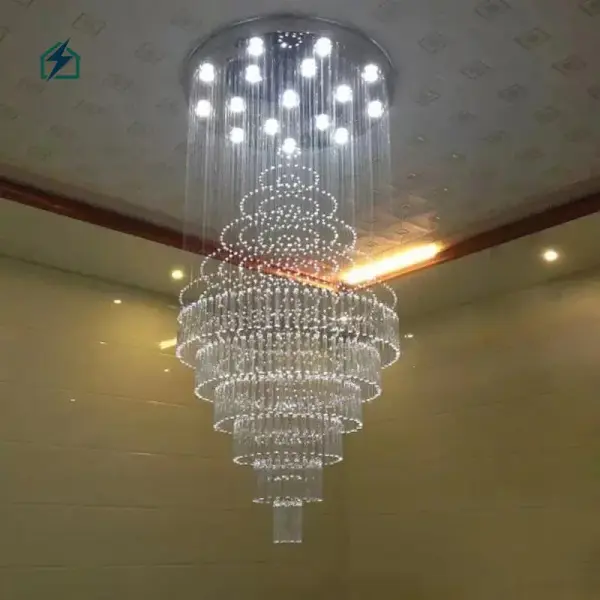 Nordic Long Crystal Staircase Chandelier – Luxury LED Ceiling Light for Duplex Homes & Hotels in Ghana